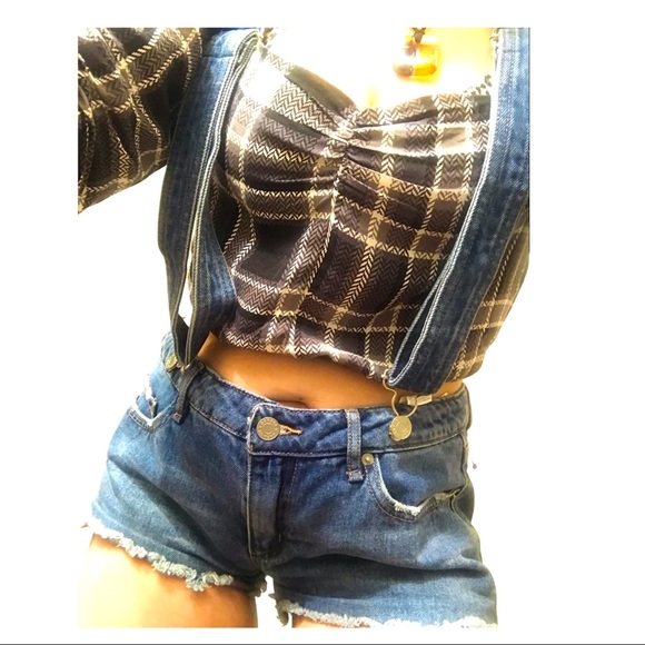 GARAGE Brand Ladies Distressed Denim Overall Shorts Size 5 (Shirt Available too) - Picture 1 of 12